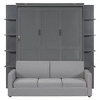 Letto a scomparsa Queen Murphy con divano, letto a scomparsa Queen Size con armadio, letto a parete pieghevole con libreria e mensole per camera degli ospiti o ufficio