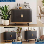 Mobile credenza a coste da 40'', armadio contenitore con anta scorrevole e ripiano regolabile, credenze moderne, mobile bar a serrandina