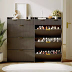 Moderna scarpiera bianca con 3 cassetti a ribalta e 2 cassetti piccoli e gancio, porta scarpe sottile scanalato, mobile stretto per ingresso