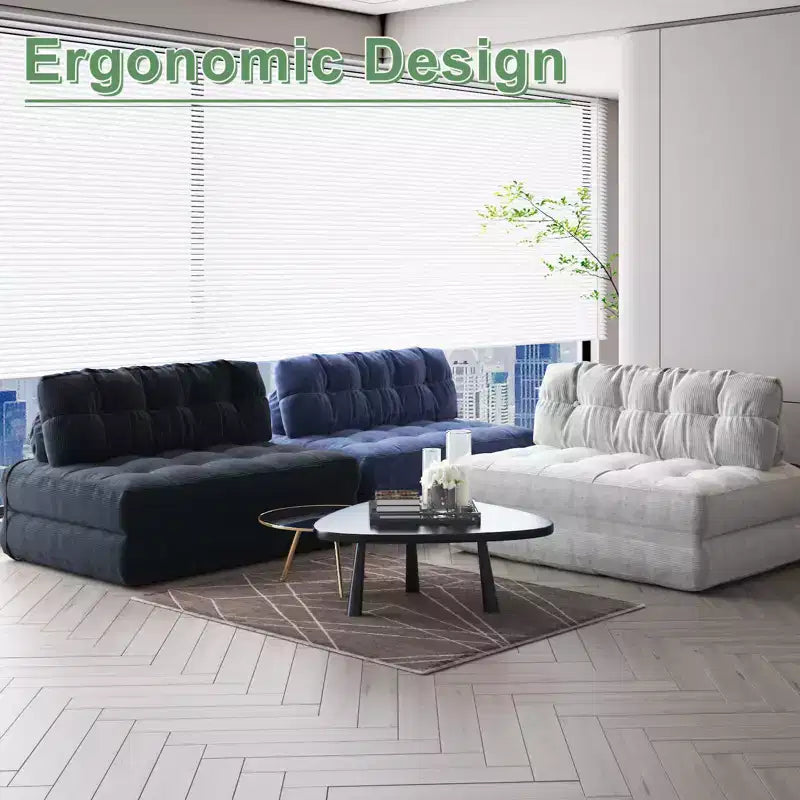Divano Letto Futon Pieghevole in Velluto a Coste, Sedia Convertibile da Pavimento con Cuscino e Supporto per la Schiena