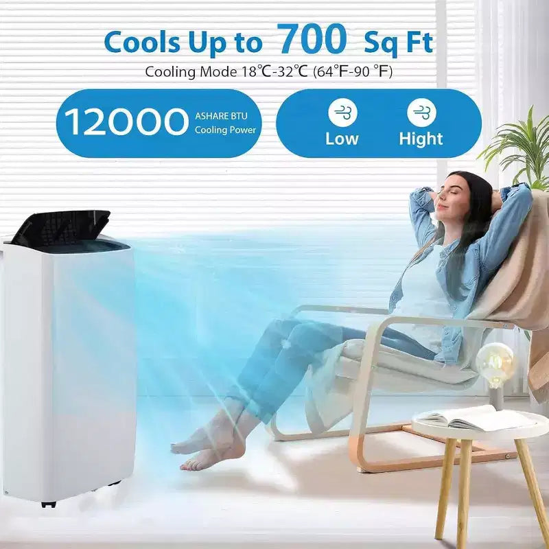 Condizionatore portatile da 12.000 BTU per 51 mq, unità AC 3-in-1 con modalità di raffreddamento/deumidificatore/ventilatore
