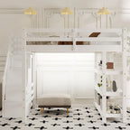 Letto a soppalco singolo/matrimoniale con scala contenitore - Ripiani, armadio e luce LED, design salvaspazio