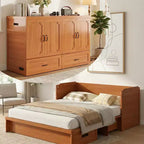 Mjkone Letto a Scomparsa Convertibile Matrimoniale Queen Size con Ricarica USB, Cassetti Contenitori, Materasso Escluso