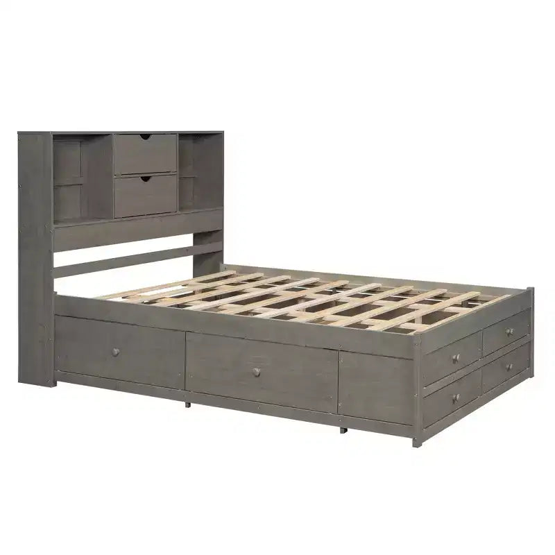 Letto a piattaforma Queen Size con ripiano portaoggetti e 8 cassetti, facile da montare
