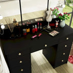 Lussuosa Toeletta da Trucco a LED con 9 Cassetti Elegante Postazione Trucco