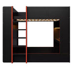 Letto a castello da gaming in legno a grandezza naturale con scrivania integrata, mensole, luci LED a 7 colori e stazione di ricarica, nero - ModernLuxe