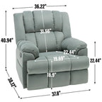 Poltrona reclinabile manuale oversize verde con girevole, dondolo e rivestimento in tessuto
