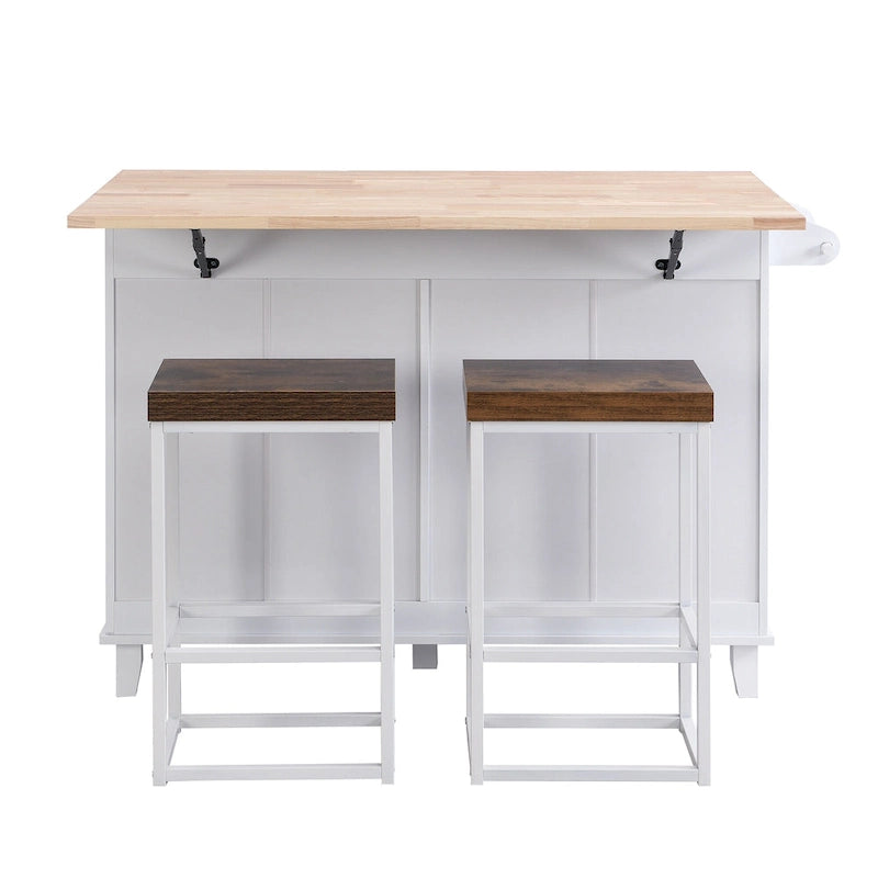 Set da isola per cucina TOPMAX con anta a ribalta e 2 posti a sedere, set tavolo da pranzo con ripiano regolabile, cassetti e portasciugamani