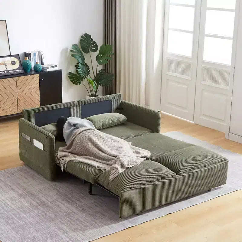 Divano Letto Convertibile in Velluto a Coste 3-in-1 con Letto Estraibile 64.5