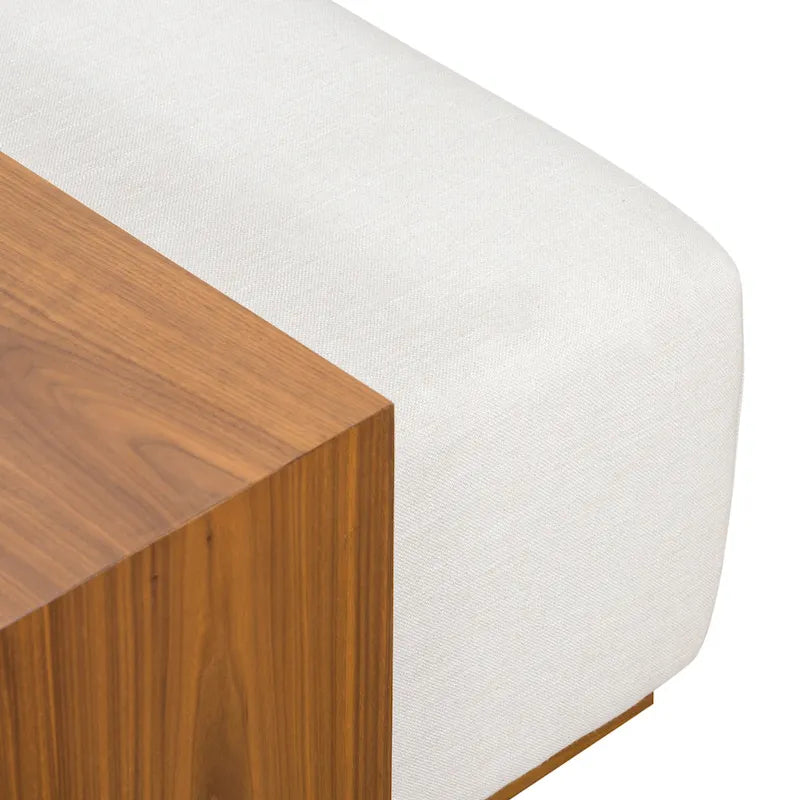 Pouf Jarmo Poly & Bark con Tavolino Regolabile in Noce - Vera Pelle Italiana Pieno Fiore