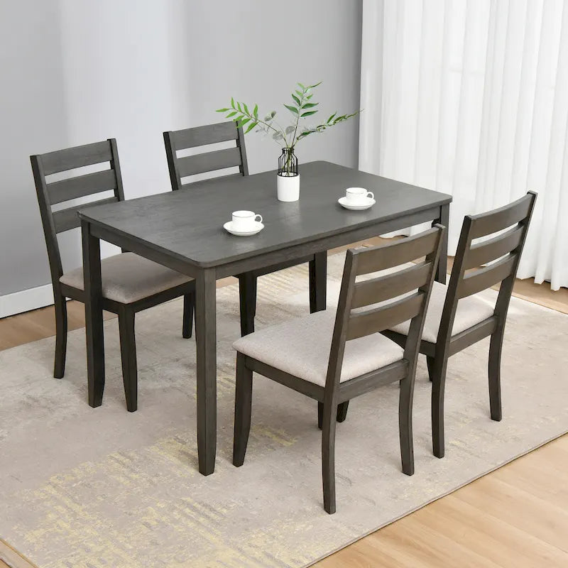Sedie da pranzo in legno con schienale a doghe, set da 4