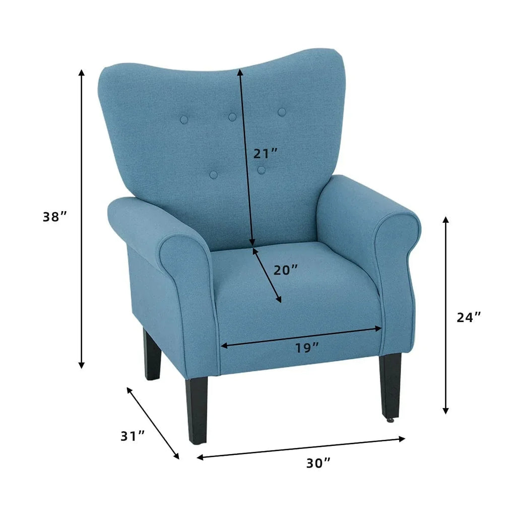 Poltrona moderna Erommy, Poltrona con schienale alto, Poltrona singola in tessuto imbottita con bottoni e gambe in legno per soggiorno