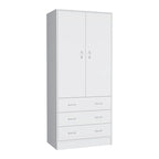 Armadio moderno a due ante con 3 cassetti e 1 bastone appendiabiti per camera da letto