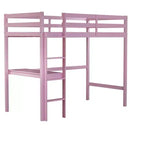Letto a soppalco Okak Minimalism con scaletta, letto a soppalco singolo in legno di gomma con spondina di sicurezza e scrivania integrata, telai per letti per bambini, ragazzi