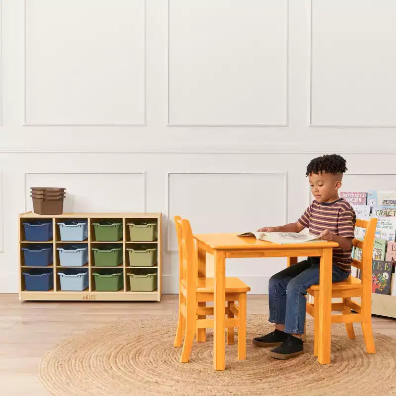 Mobile Cubby con vassoio e 15 contenitori frontali a paletta, 3x4, Arredamento per bambini