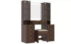 JVNOXK Set Toeletta Moderno da 43,5 Pollici con Specchio e Luce, con Cassetti e Mobiletto in Vetro Trasparente, Include Sgabello e Stazione di Ricarica, Marrone