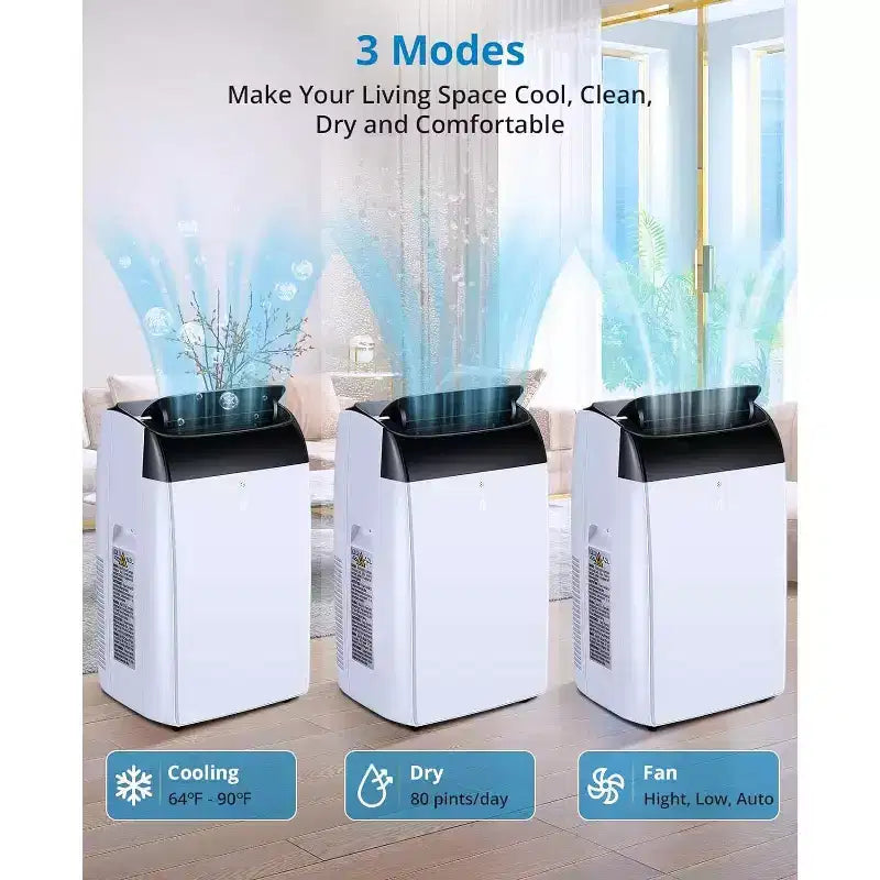 Condizionatore portatile 14000 BTU, unità AC 3-in-1 per ambienti fino a 70 m² con deumidificatore