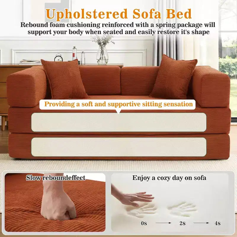 Dyonery 78Divano Letto Pieghevole Convertibile in Corduroy King Size Divano Letto a Pavimento Combinazione 4-in-1 Divano Modulare Componibile Divano Comodo Pieghevole.
