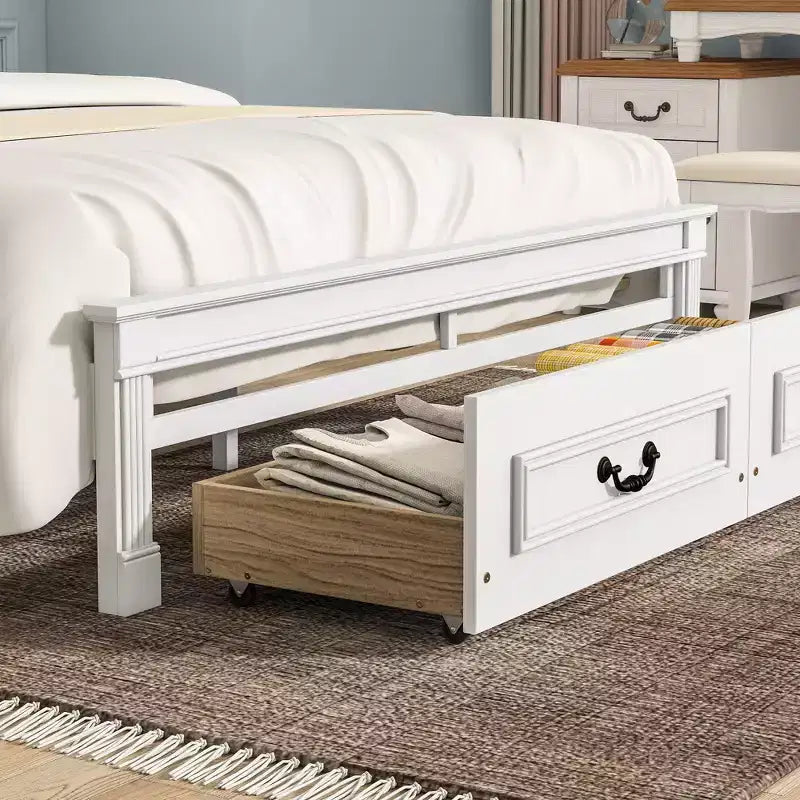 ModernLuxe Letto a Piattaforma Queen/King Size con Testiera Alta, Struttura Letto Rustica in Legno con 2 Cassetti, Luci LED e Porte USB