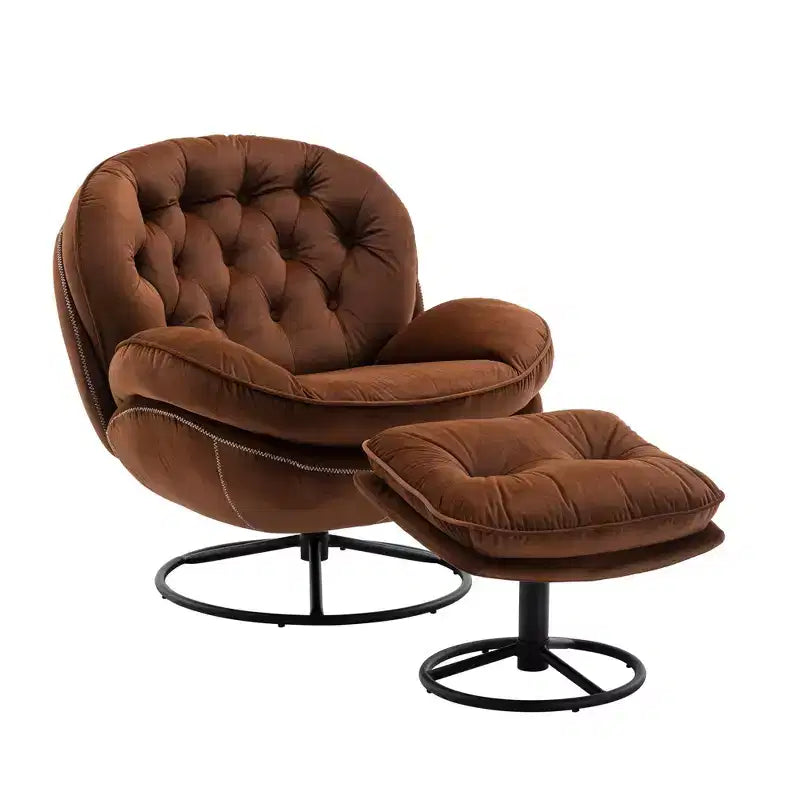 Poltrona Svedese Okak con Pouf, Poltrona Moderna Senza Braccioli Stile Mid-Century per Soggiorno, Morbida e Confortevole per Guardare la TV, Giocare