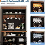 Mobile bar da caffè in stile rustico alto 72 pollici con luci LED, credenza da cucina con ante e cassetti, ripiani regolabili, ampio spazio di archiviazione