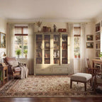 Libreria espositiva Famapy in rovere chiaro: 63W, ante scorrevoli in vetro + cassetto. Ampio organizer per biblioteche domestiche e soggiorni