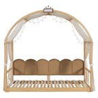 Letto a piattaforma in legno massiccio a forma di casetta, letto Montessori a terra con tetto ad arco e letto estraibile per bambine e bambini