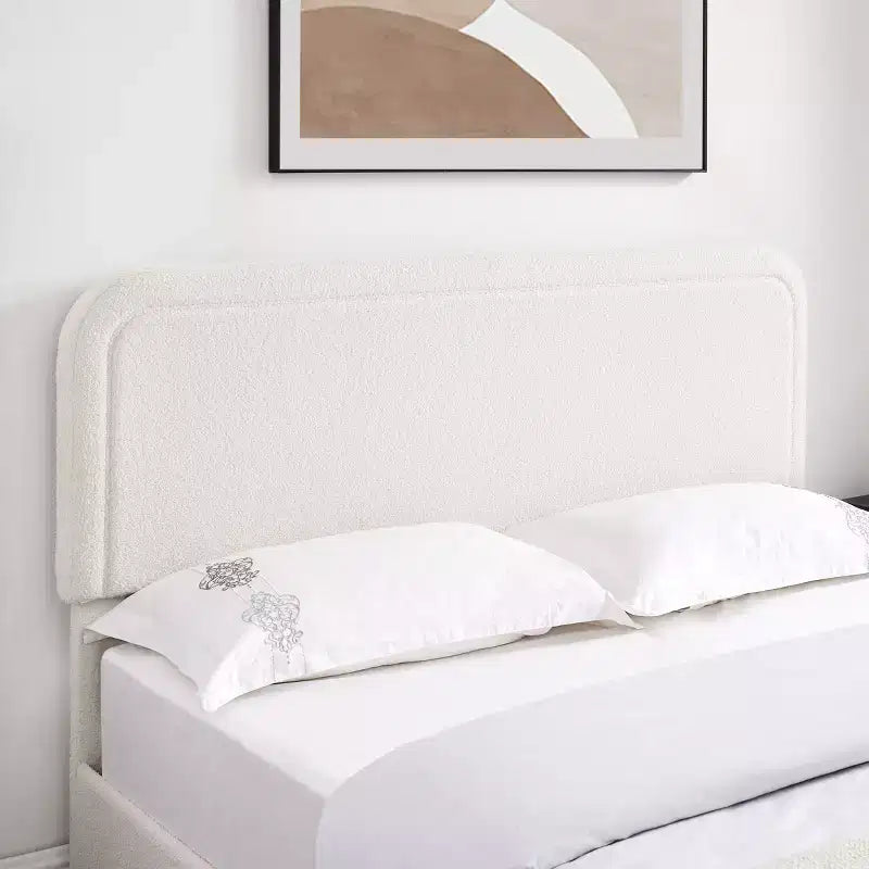 Letto Queen Size Moderno Rivestito in Bouclé con Cassetti Contenitore