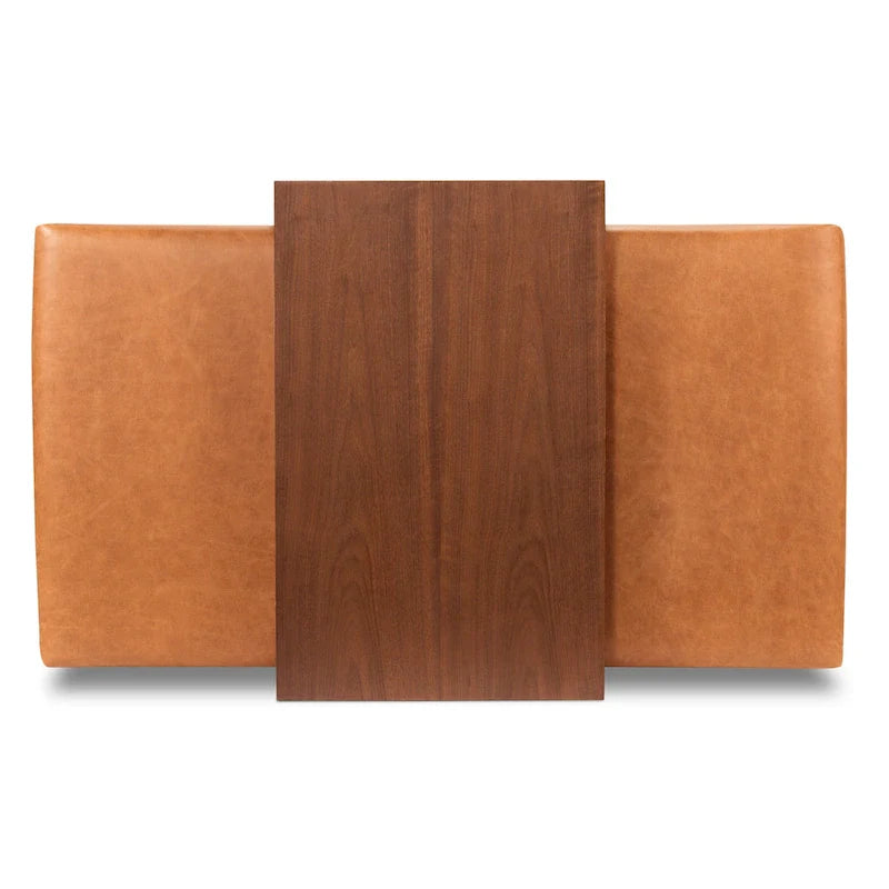 Pouf Jarmo Poly & Bark con Tavolino Regolabile in Noce - Vera Pelle Italiana Pieno Fiore
