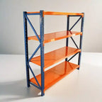 Scaffali per garage VIYET per impieghi gravosi, scaffalature in metallo regolabili a 4 ripiani con capacità di 2000 kg, stoccaggio industriale blu e arancione per negozio commerciale/attrezzi/palestra