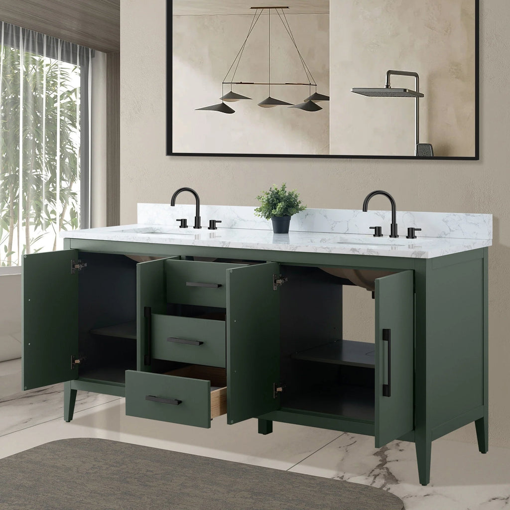 Mobile lavabo doppio Vanity Art 72 per bagno con piano in marmo composito