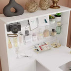Tavolo Unghie Bianco con Aspiratore Integrato, Vetrina in Vetro Temperato, Maniglie Dorate, Postazione Salone Unghie, Tavolo Trucco