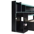 Daybed da gioco completo/queen size con testiera libreria, luci LED, scrivania integrata, cassetti e stazione di ricarica