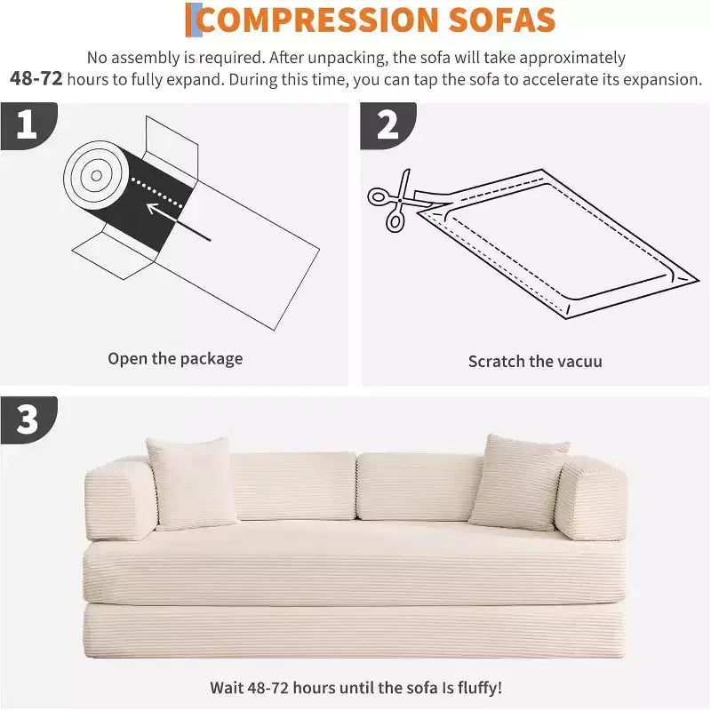 Divano Letto Convertibile 5-in-1, Divano Letto Modulare in Velluto a Coste da 78,8 Pollici con Struttura Robusta, Futon Multifunzionale per Piccoli Spazi, Soggiorno e Camera degli Ospiti