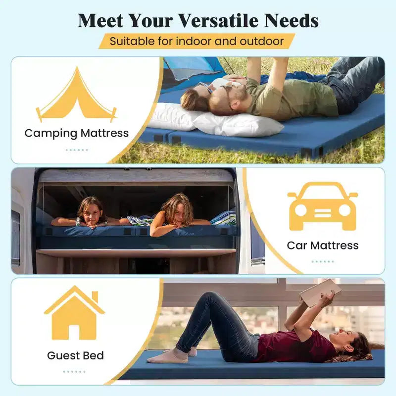 Materasso da campeggio in memory foam Costway con fondo antiscivolo e borsa da viaggio per dormire all'aperto grigio/blu