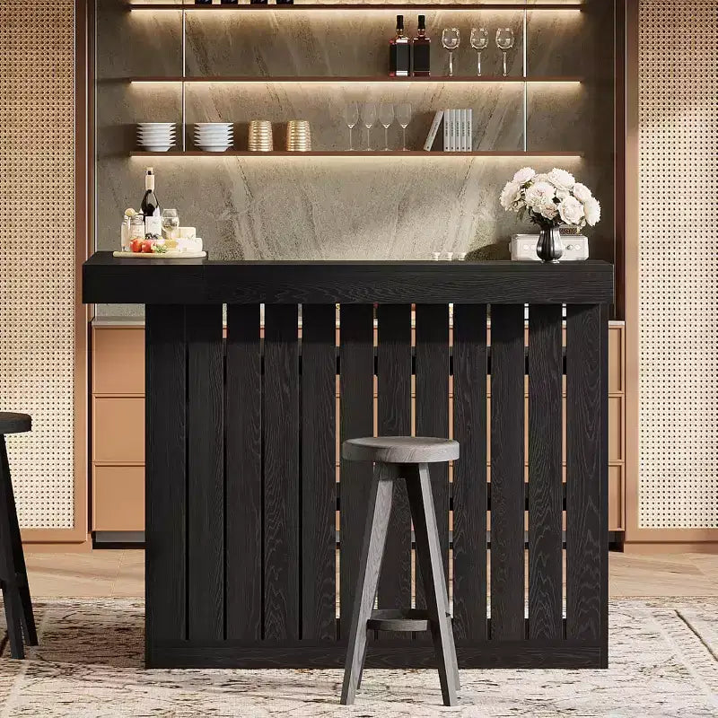Mobile bar a L Lantine, tavolo da bar angolare a 4 ripiani con mensole e porta calici da vino per pub domestico
