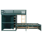 Letto a Castello Completo con Armadio e Cassetti, Letto a Castello in Legno Full Size Salvaspazio con Spondina per Appartamento, Camera da Letto