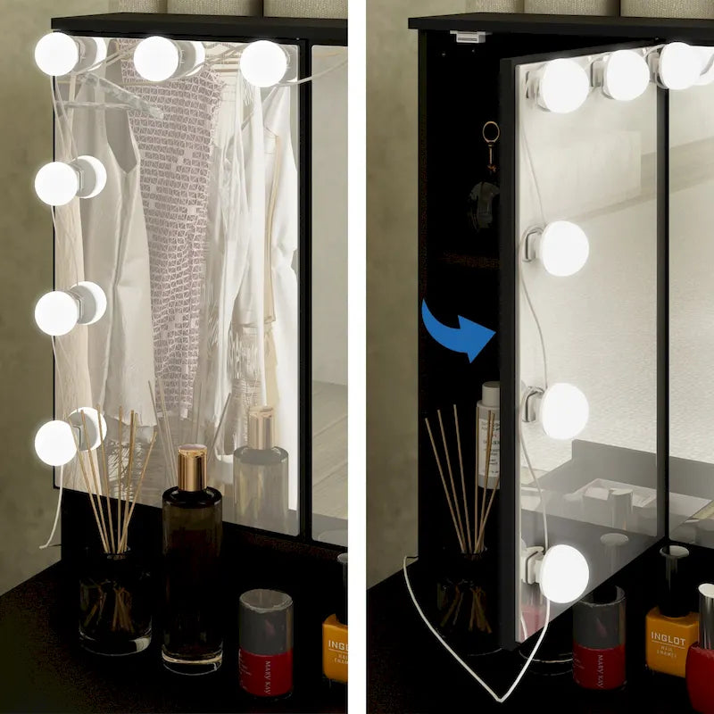 Lussuosa Toeletta da Trucco a LED con 9 Cassetti Elegante Postazione Trucco