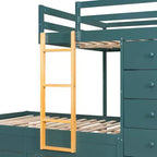 Letto a Castello Completo con Armadio e Cassetti, Letto a Castello in Legno Full Size Salvaspazio con Spondina per Appartamento, Camera da Letto