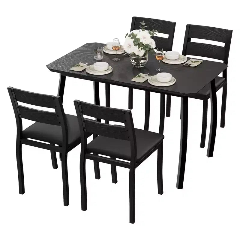 Tavolo e sedie da cucina con struttura in metallo, set da 5 pezzi, con design smussato