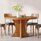 Lantine Tavolo da Pranzo Rotondo da 120 cm per 4-6 persone, Tavolo da Cucina Stile Rustico con Base a Piedistallo, Tavolino da Pranzo per Sala da Pranzo, Soggiorno, Marrone