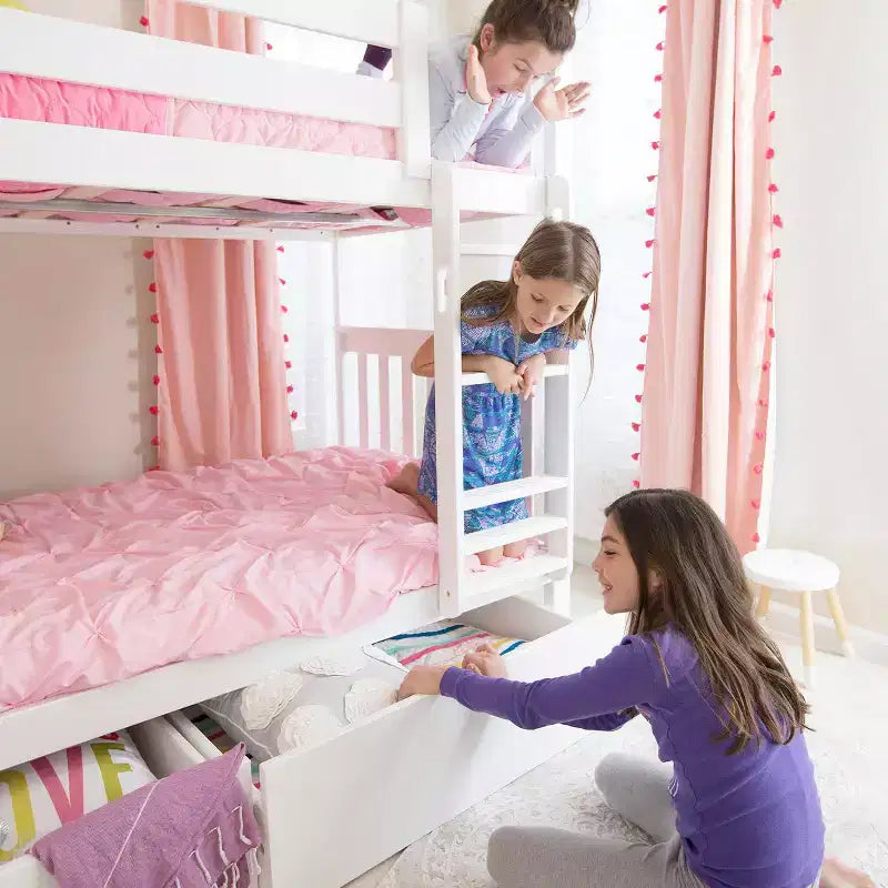 Letto a castello in legno massello singolo su singolo per bambini con cassetti portaoggetti sotto il letto