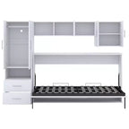 Letto a scomparsa matrimoniale, Struttura letto a parete in legno con armadio integrato, cassetti e ripiani aperti, bianco - ModernLuxe