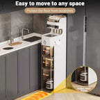 Mobiletto Bagno Sottile, Armadietto Stretto a 7 Ripiani - con Organizer Impermeabili, Porta Fazzoletti e Ruote, Ideale per Bagno, Cucina, Lavanderia