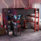 GDFStudio Scott Letto a Soppalco in Legno per Gaming con Scala Contenitore, Scrivania, Mensole e Pannello Forato