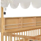 Whisen Letto a terra in legno a grandezza naturale, divano letto a forma di casetta con recinzione, 3 mensole portaoggetti, tenda