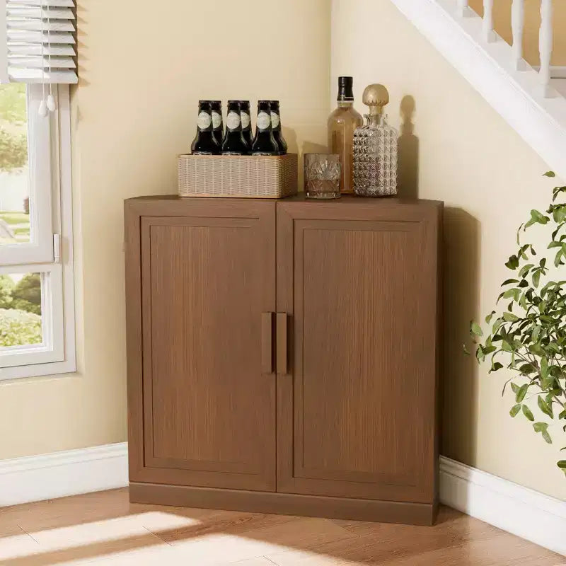 Meuble d'angle Dovelina avec étagères réglables, buffet, meuble à vin, meuble de cuisine et de salle à manger avec portes en bois - 31H x 31L, 36H x 31L