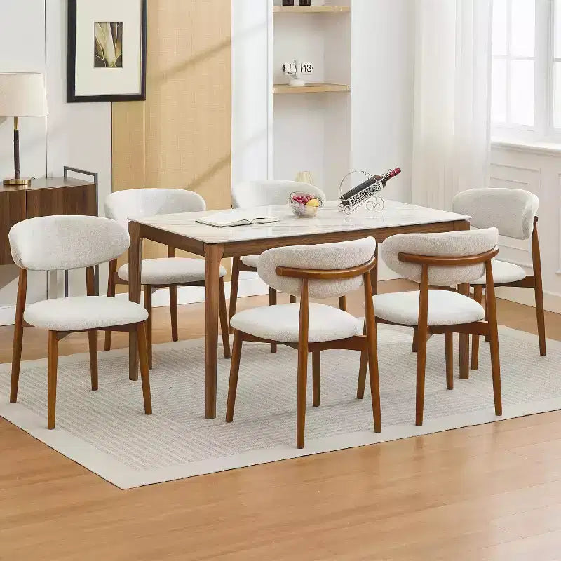 Set di 4 sedie da pranzo, sedie da pranzo imbottite moderne di metà secolo, sedie da cucina in stile rustico con seduta in tessuto imbottito e gambe in legno, beige