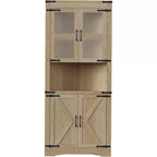 Mobile angolare alto da 69", mobile angolare da dispensa in stile rustico, salvaspazio, anta in vetro, ripiani regolabili, per soggiorno, cucina