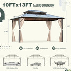EROMMY Gazebo a tetto rigido, Pergola da esterno con doppio tetto, zanzariere e tende, Tenda da sole resistente per patio, cortile, feste in piscina